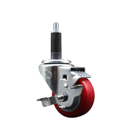 Service Caster 3'' Red Poly Swivel 1'' Expanding Stem Caster with Brake SCC-EX20S314-PPUB-RED-TLB-1